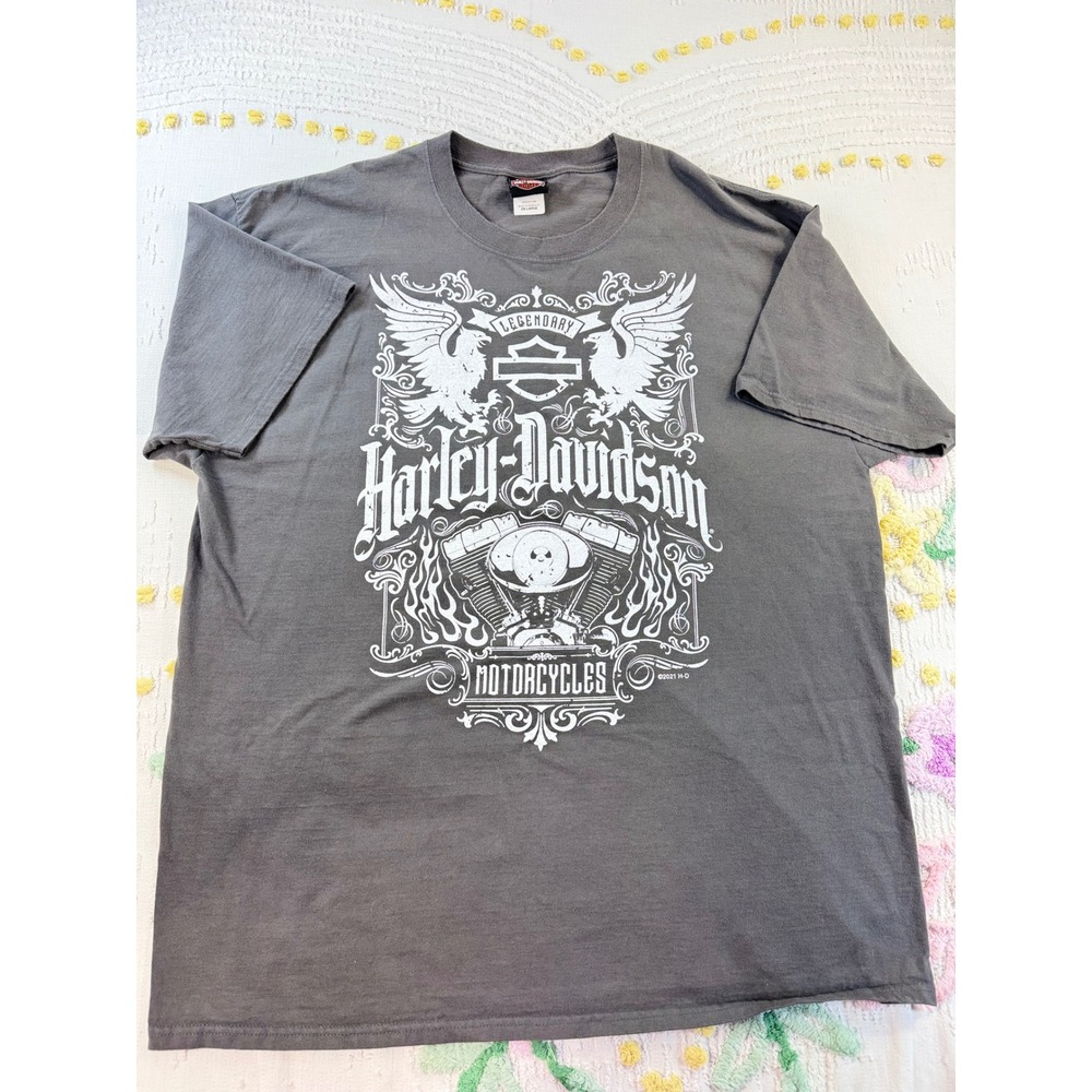 Harley-Davidson Mens T-Shirt 2XL Gray Mancuso Houston Texas Legendary Eagle Logo